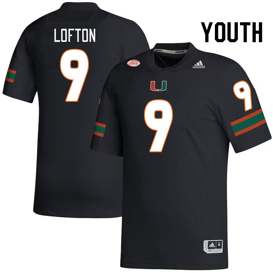 Youth #9 Elija Lofton Miami Hurricanes College Football Jerseys Stitched-Black